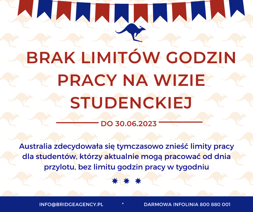 Przypominamy, że nadal możecie pracować w Australii bez ograniczeń godzinowych na wizie studenck